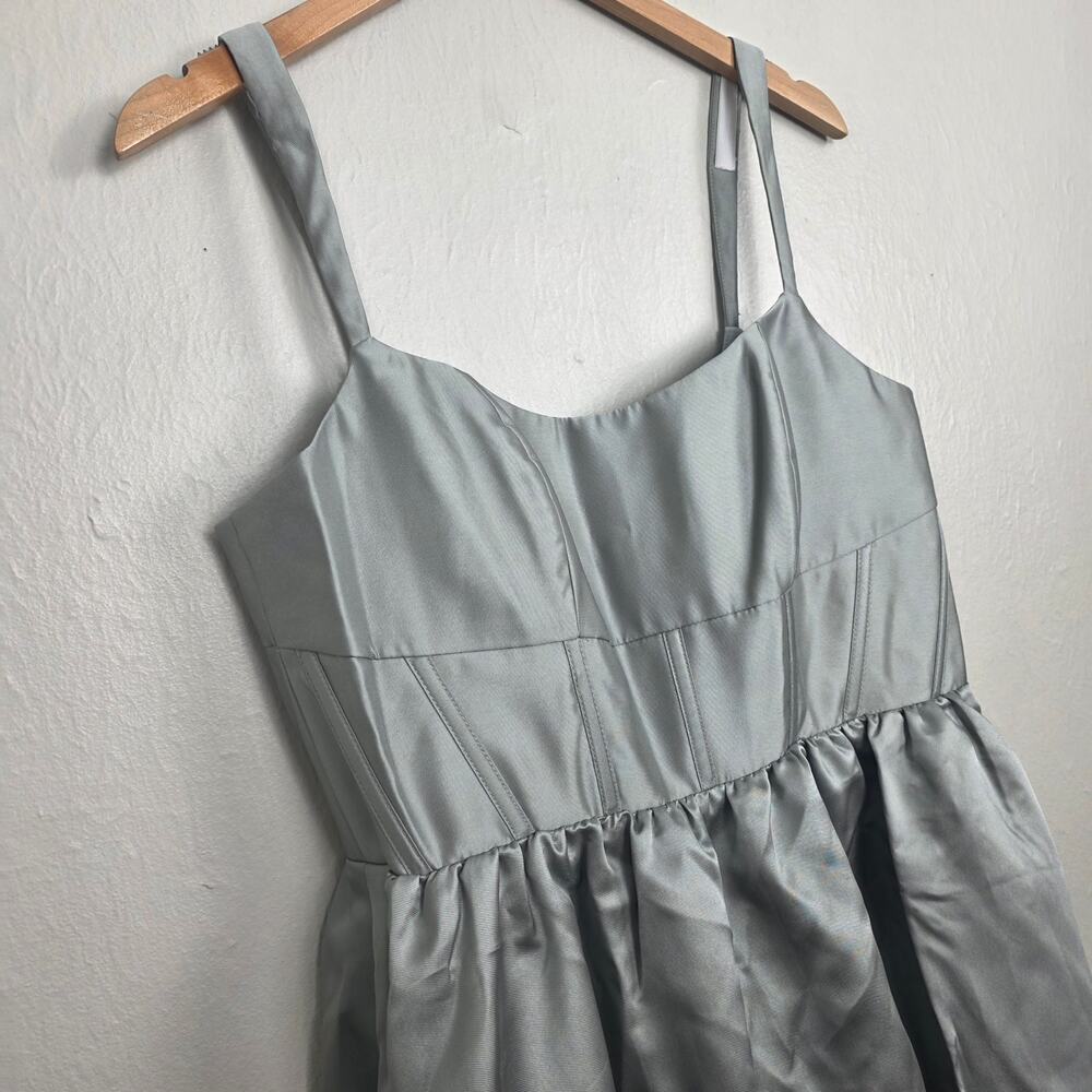 NWT Dessy Collection Scoop Neck Corset Satin Maxi Dress Pockets Sage 14R - Picture 6 of 14